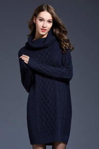 Woven Right Full Size Mixed Knit Cowl Neck Dropped Shoulder Sweater Dress In Multi Colors