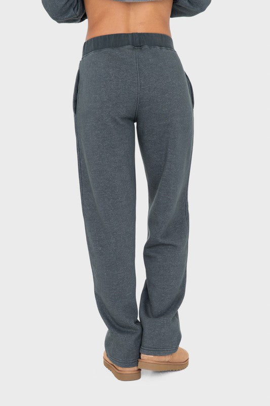 Elastic Waist Fleece Pants with Pockets