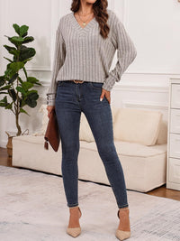 Teagan Ribbed V-Neck Long Sleeve Top