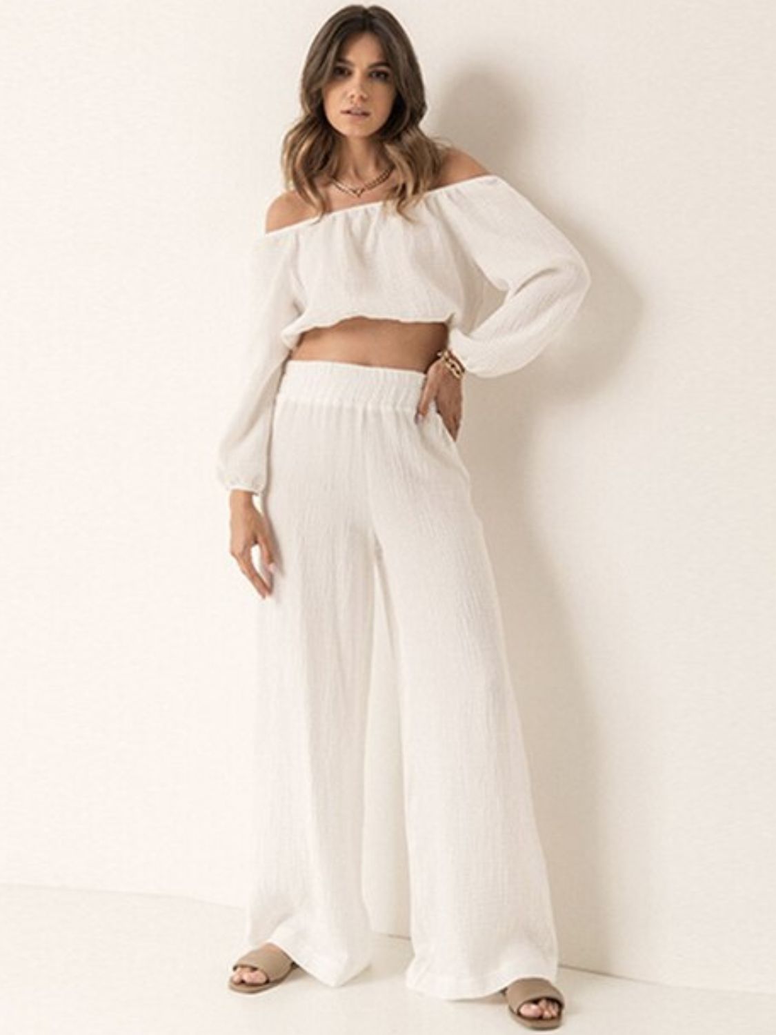 Leah Off Shoulder Top and Pants Set In Multi Colors