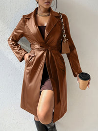 Tied PU Leather Trench Coat In Multi Colors