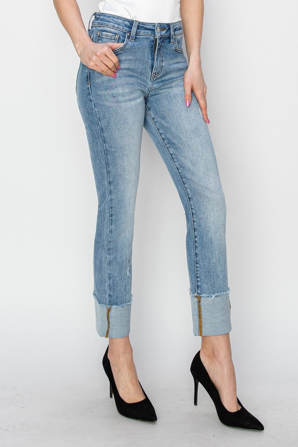 Risen Sloane High Rise Cuffed Slim Straight Jeans