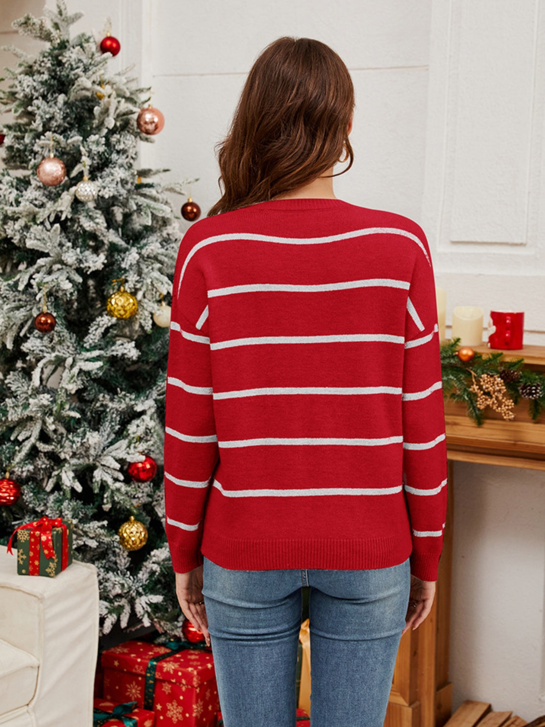 Sequin Santa Striped Sweater In Multi Colors