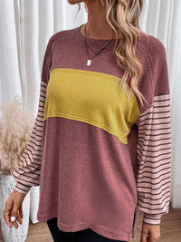 Paige Striped Long Sleeve Slit Top In Multi Colors