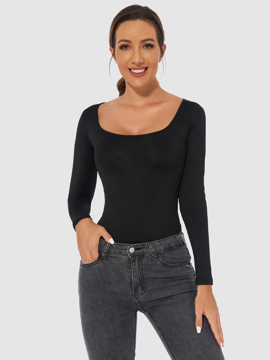 Scoop Neck Long Sleeve Bodysuit