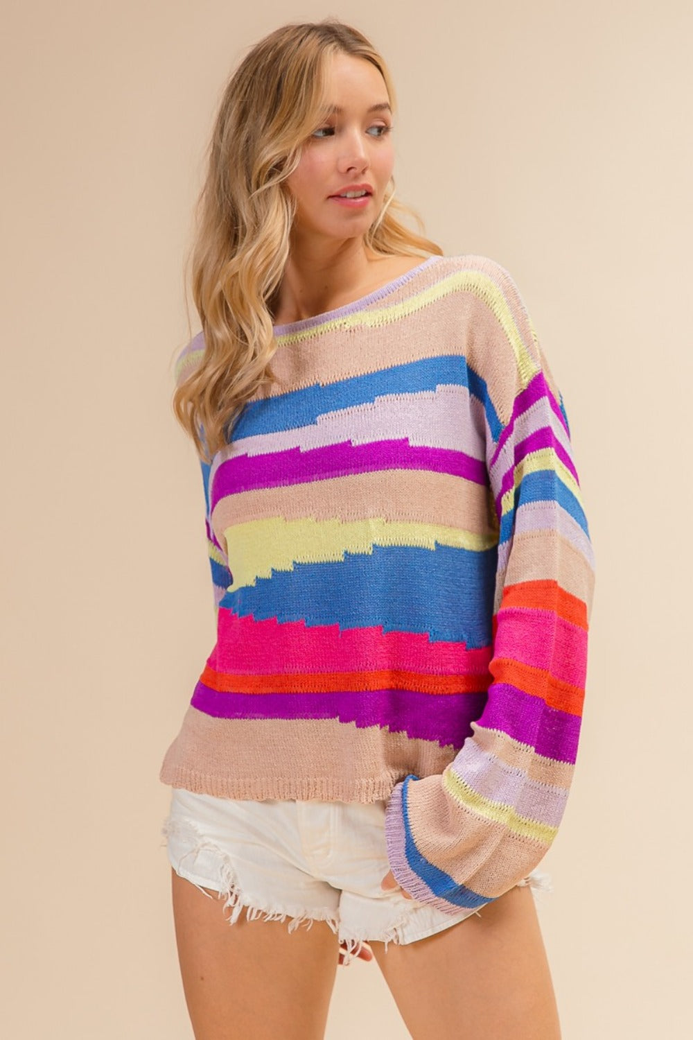 Multi Color Geometric Stripe Sweater