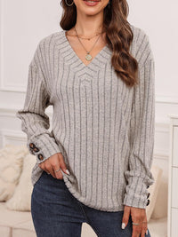 Teagan Ribbed V-Neck Long Sleeve Top