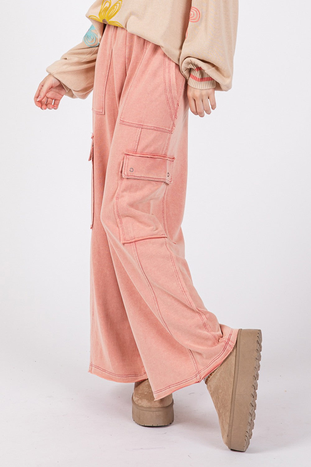 Ava Rose Knit Terry Mineral Wash Wide Leg Pants