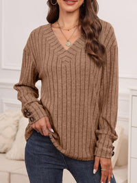 Teagan Ribbed V-Neck Long Sleeve Top