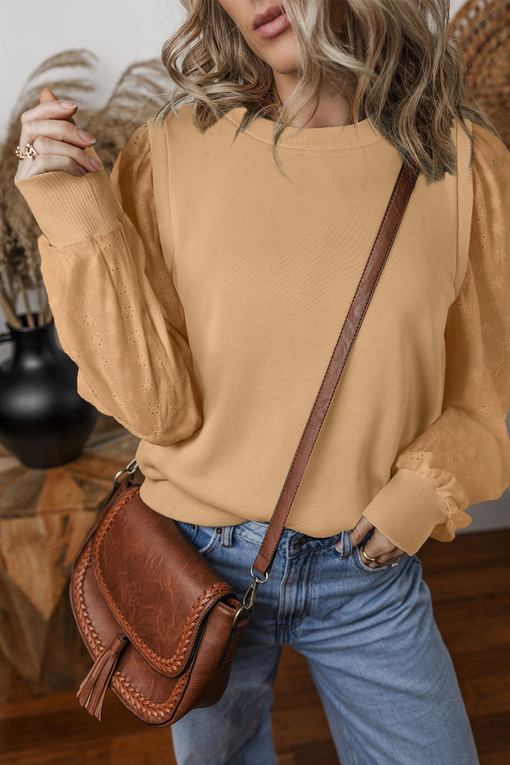 Alaiya Eyelet Long Sleeve Sweatshirt