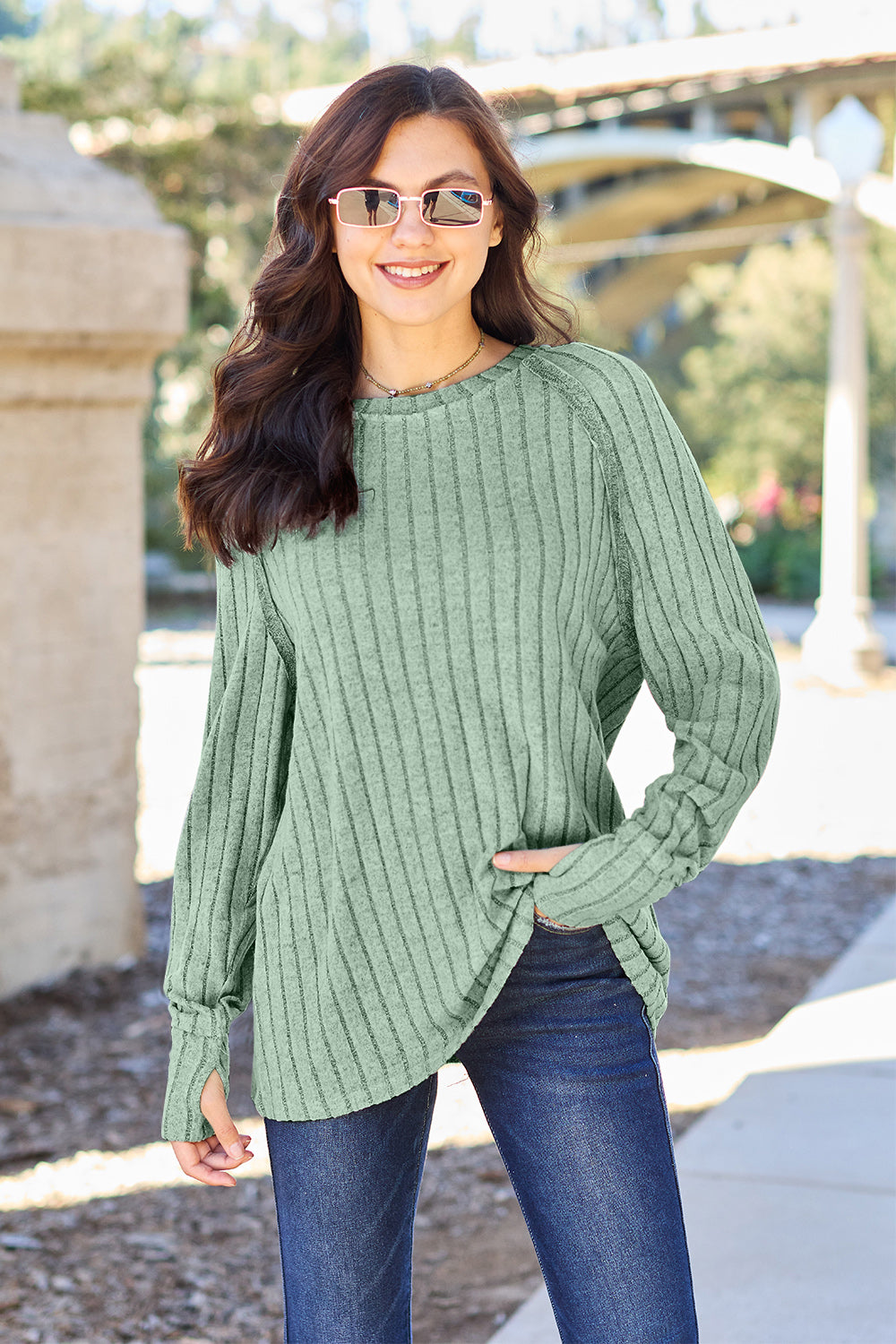 Ribbed Round Neck Knit Top In Multi Colors