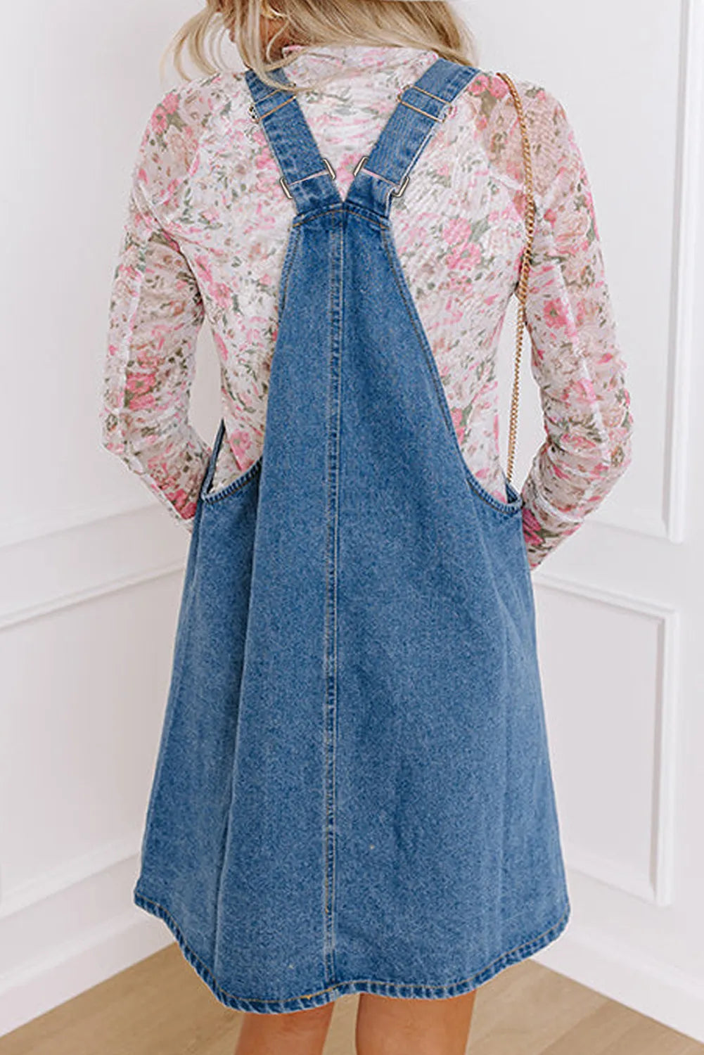 Lilly Square Neck Wide Strap Denim Overall Dress