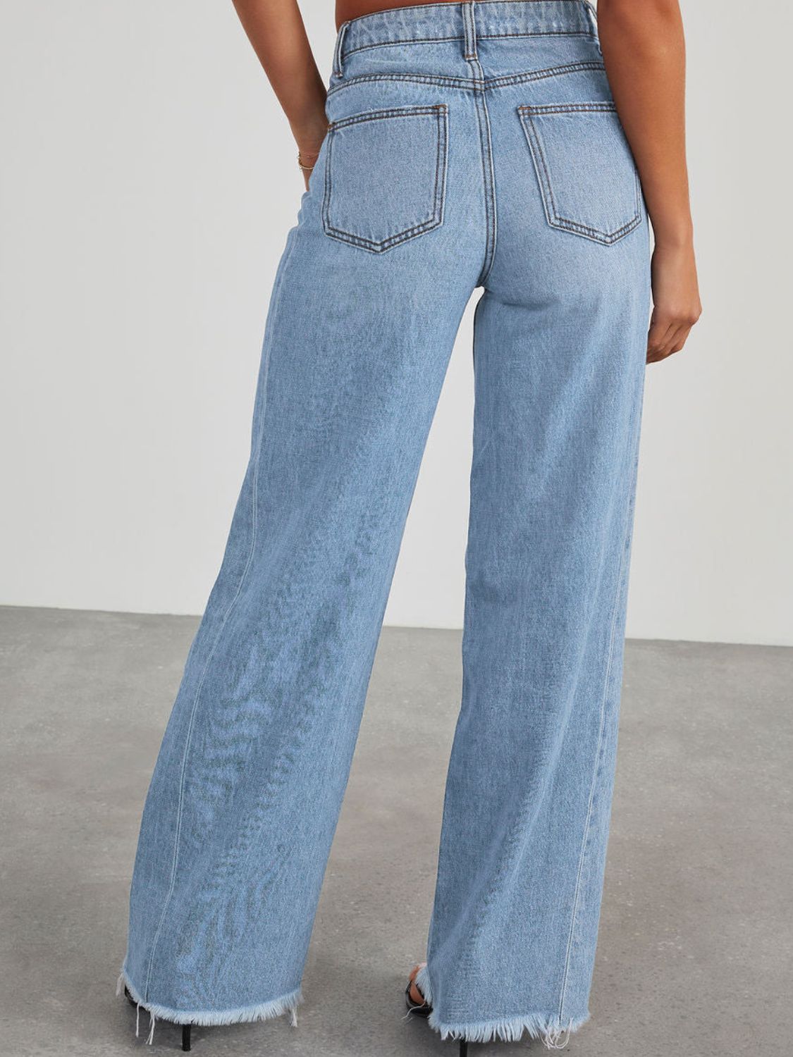 Wren Raw Hem Wide Leg Jeans with Pockets