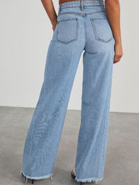 Wren Raw Hem Wide Leg Jeans with Pockets