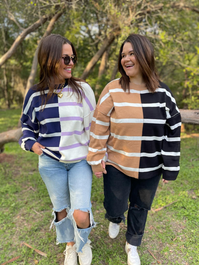 PREORDER: Exceptional Thought Striped Patchwork Sweater in Three Colors