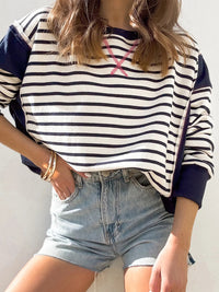 Clara Slit Exposed Seam Striped Sweatshirt In Multi Colors