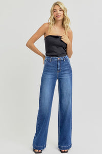 High Rise Wide Leg Jeans with Slanted Pockets