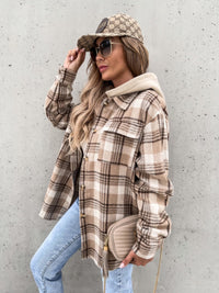 Plaid Dropped Shoulder Hooded Jacket In Multi Colors