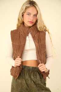 Bailey Zip Up Padded Corduroy Puffer Vest In Chocolate