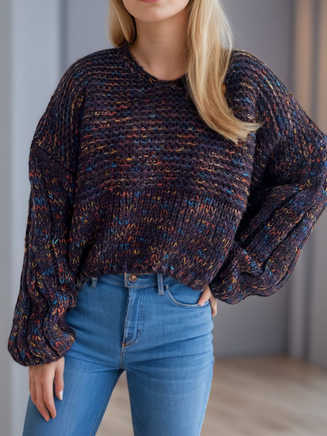 Josie Dropped Shoulder Sweater In Multi Colors