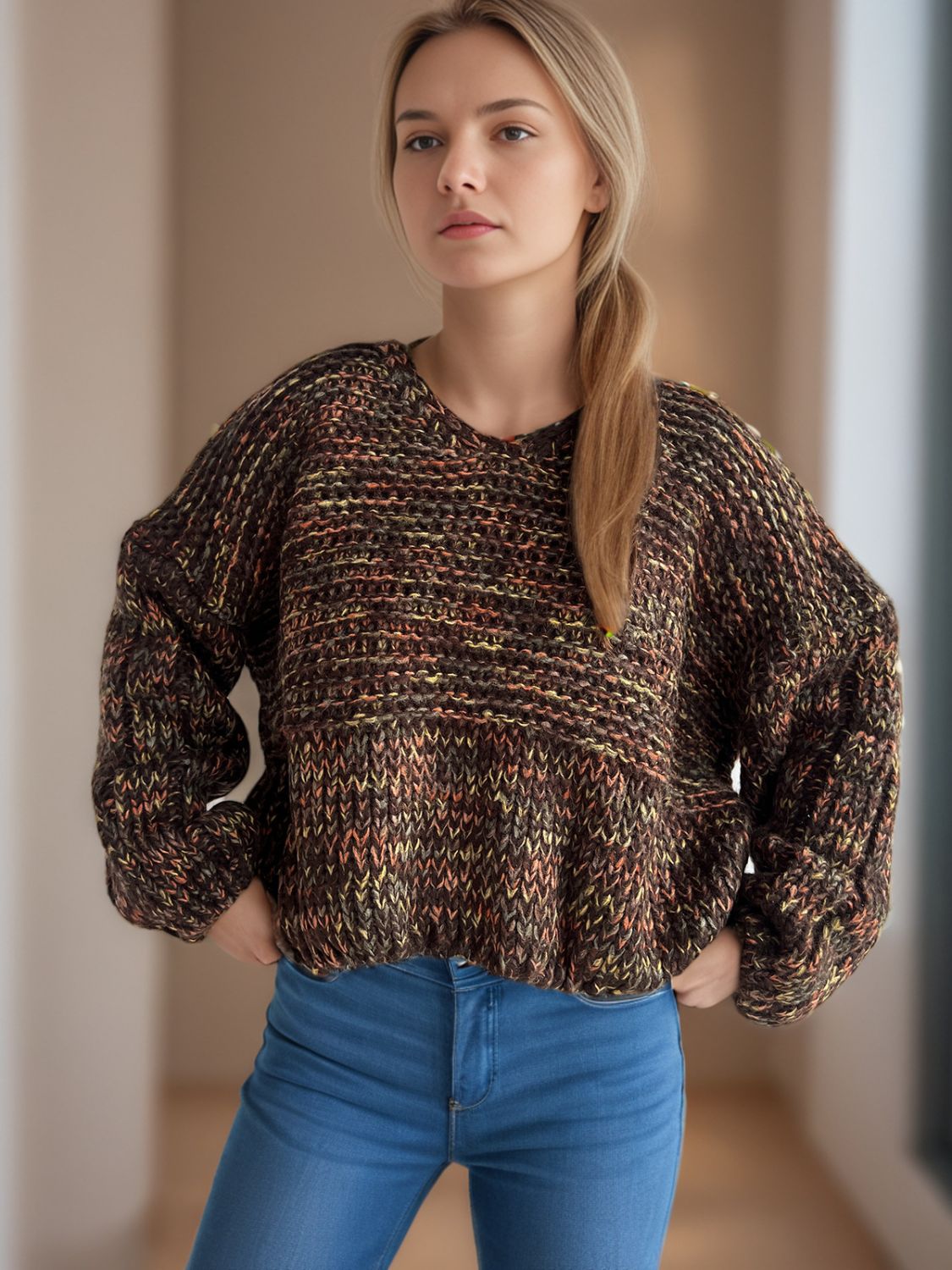 Josie Dropped Shoulder Sweater In Multi Colors