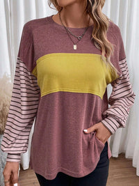 Paige Striped Long Sleeve Slit Top In Multi Colors