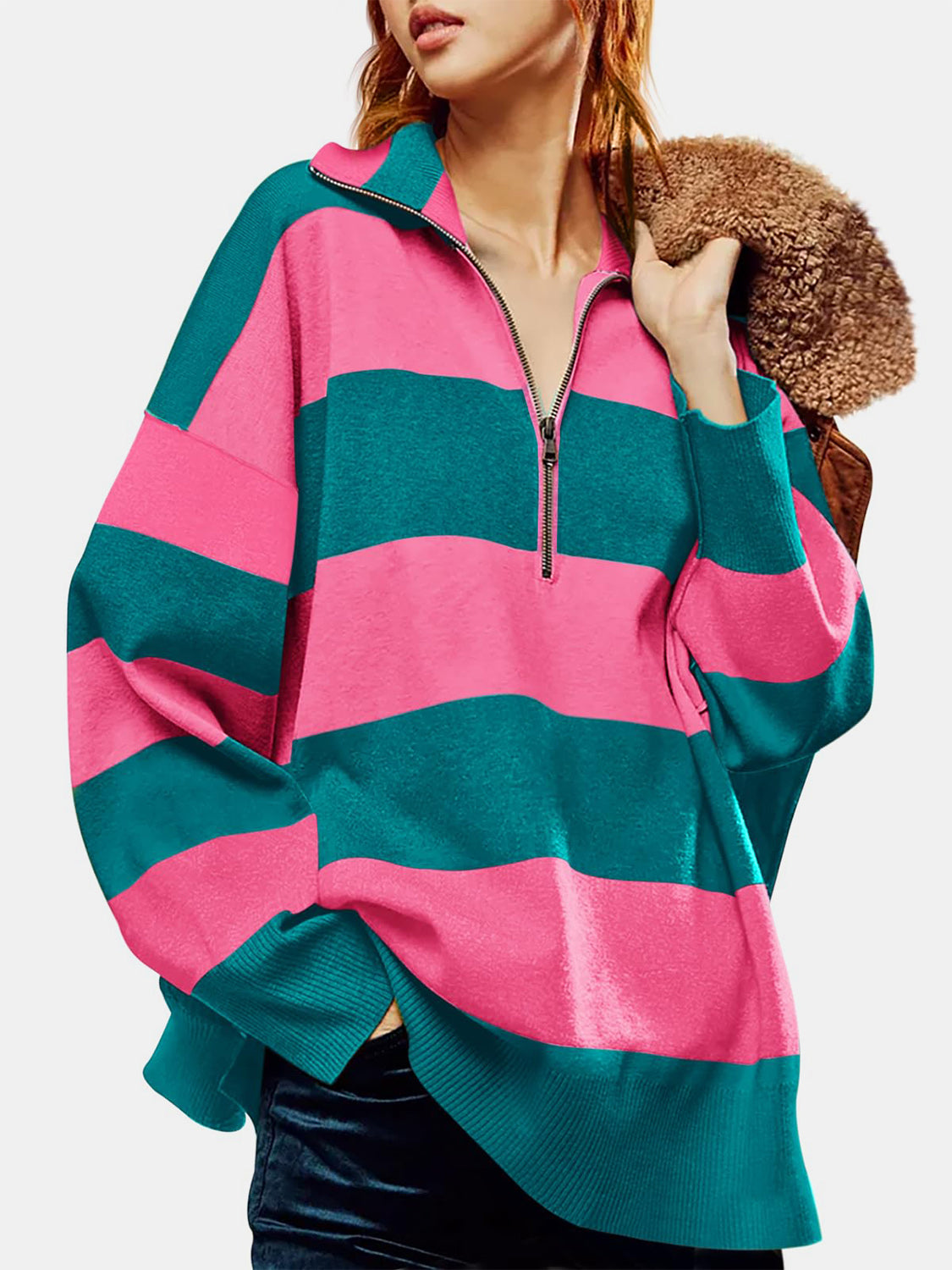 Wren Color Block Half Zip Sweater In Multi Colors