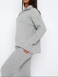 Quarter Zip Long Sleeve Top and Pants Set In Multi Colors