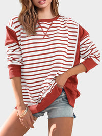 Clara Slit Exposed Seam Striped Sweatshirt In Multi Colors