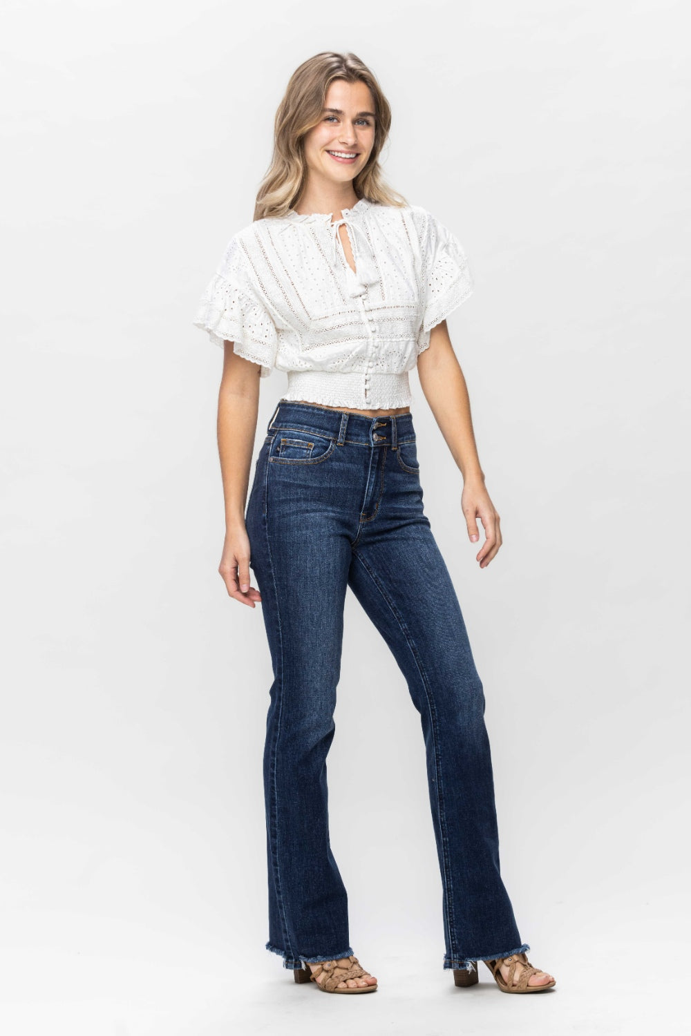 Ellie Judy Blue Frayed Hem Bootcut Jeans