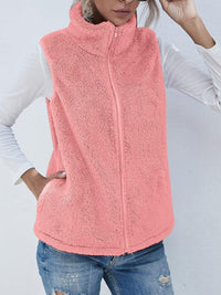 Callie Fuzzy Zip Up Vest With Pockets In Multi Colors