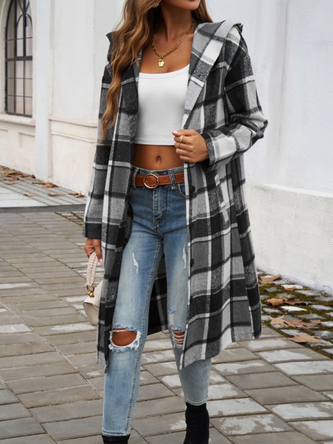 Morgan Plaid Hooded Coat In Multi Colors