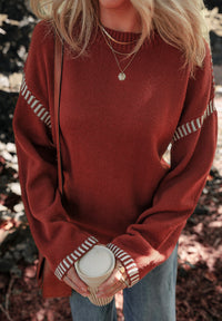 Sienna Striped Detail Round Neck Dropped Shoulder Sweater