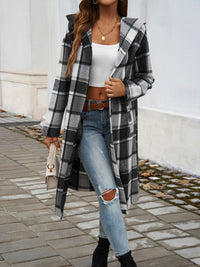 Morgan Plaid Hooded Coat In Multi Colors