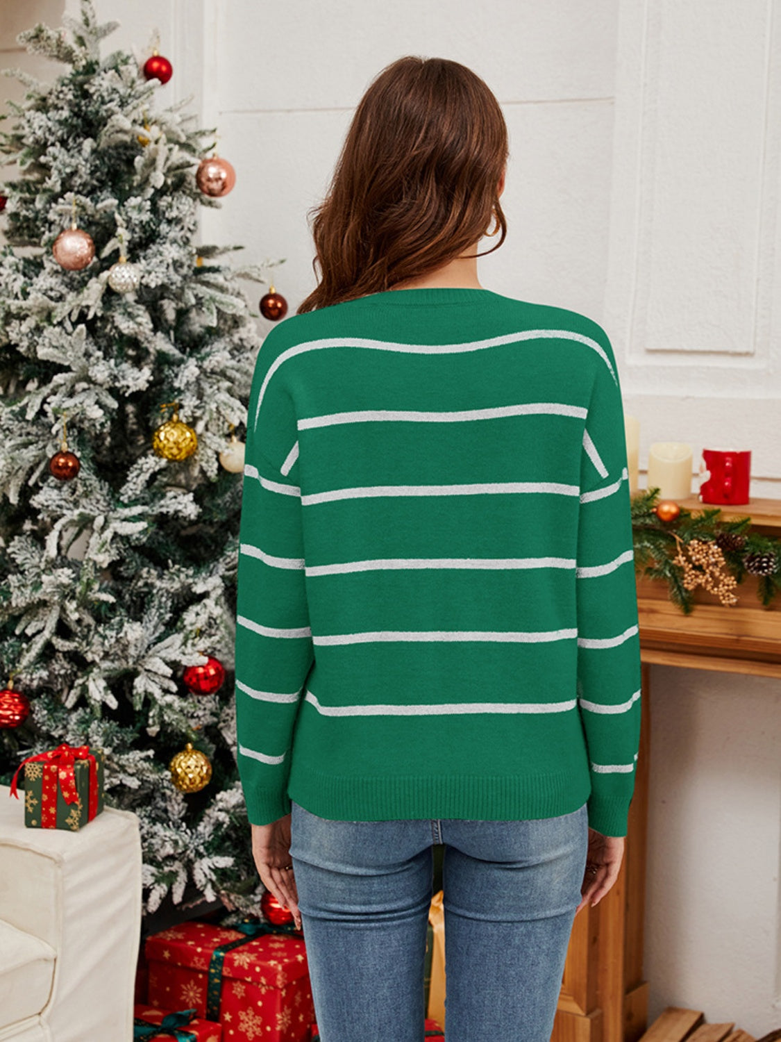 Sequin Santa Striped Sweater In Multi Colors