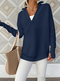 Half Zip Long Sleeve Knit Top In Multi Colors