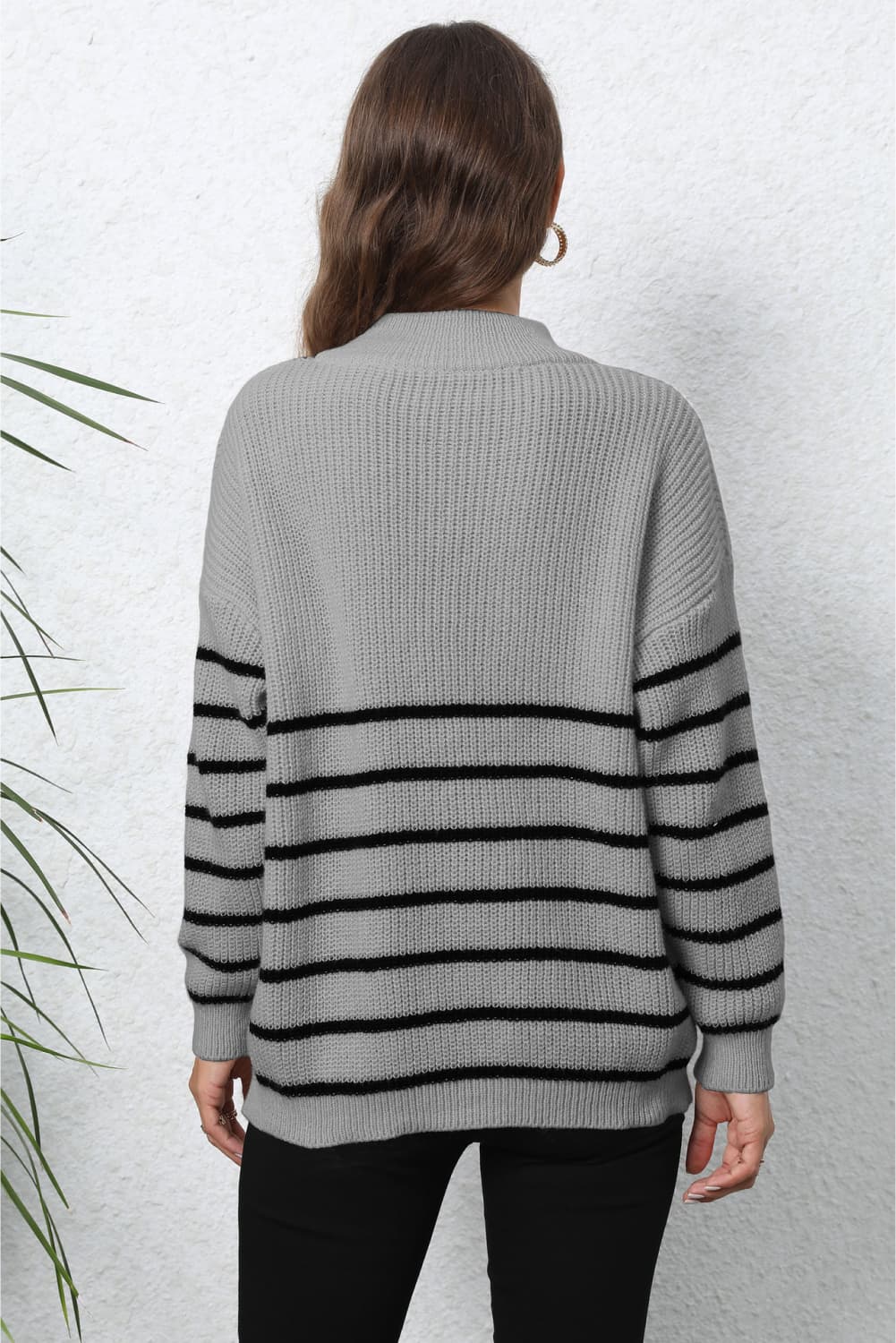 Mock Neck Long Sleeve Zip-Up Sweater In Multi Colors