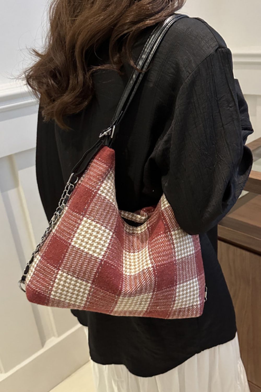 Ana Plaid Adjustable Strap Handbag In Multi Colors