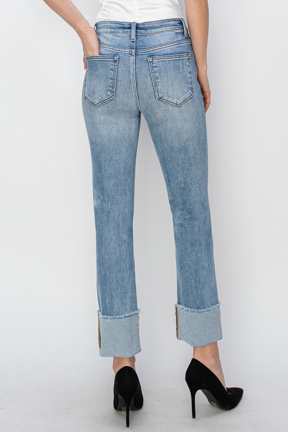 Risen Sloane High Rise Cuffed Slim Straight Jeans