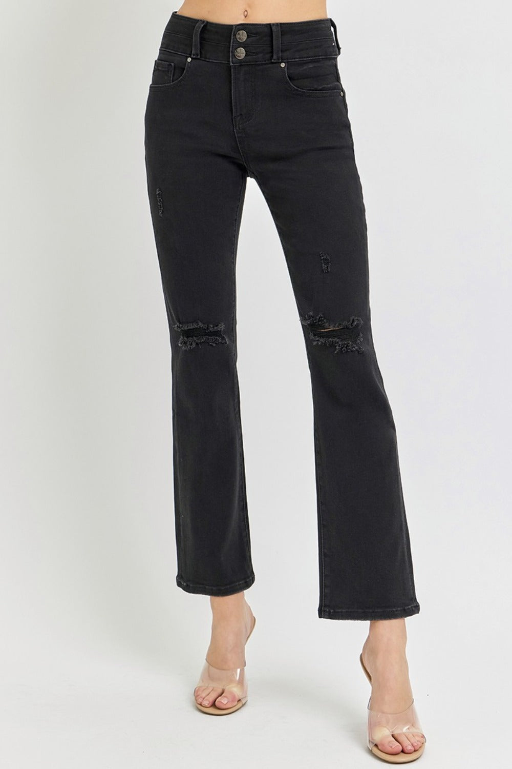 Rachel High Rise Wide Waistband Ankle Bootcut Jeans