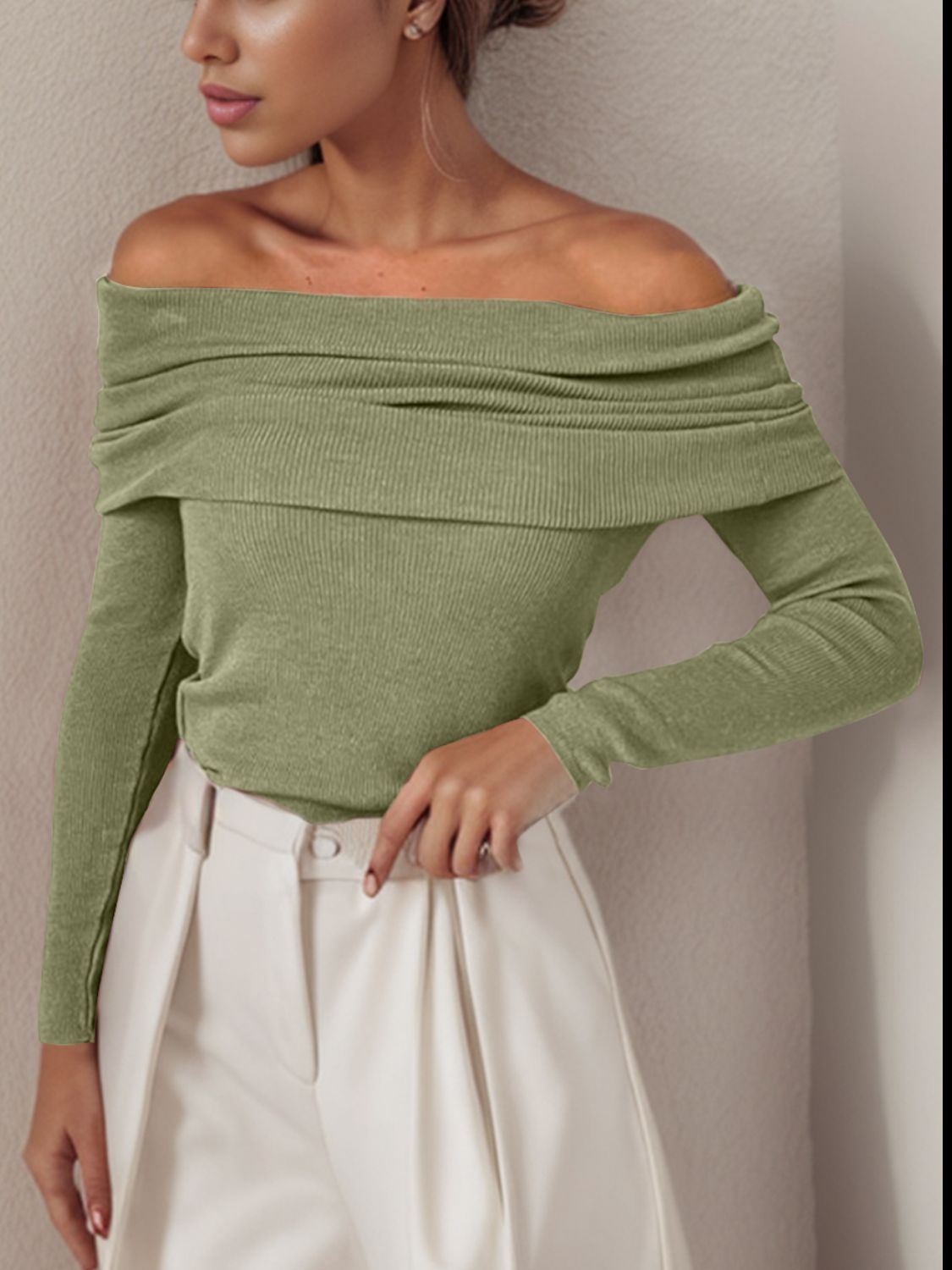 Tatum Off-Shoulder Long Sleeve Sweater In Multi Colors