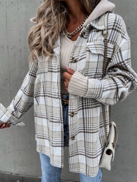 Plaid Dropped Shoulder Hooded Jacket In Multi Colors