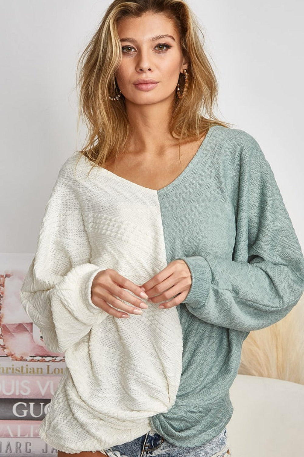 Milani Twist Front Contrast Cable Knit Top