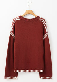 Sienna Striped Detail Round Neck Dropped Shoulder Sweater