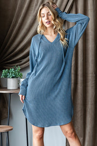 Clara Ribbed Long Sleeve Hooded Dress