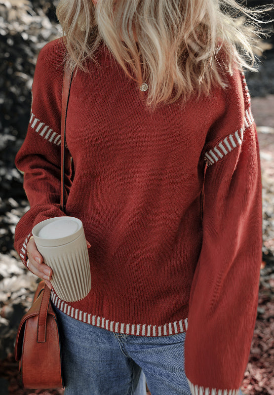 Sienna Striped Detail Round Neck Dropped Shoulder Sweater