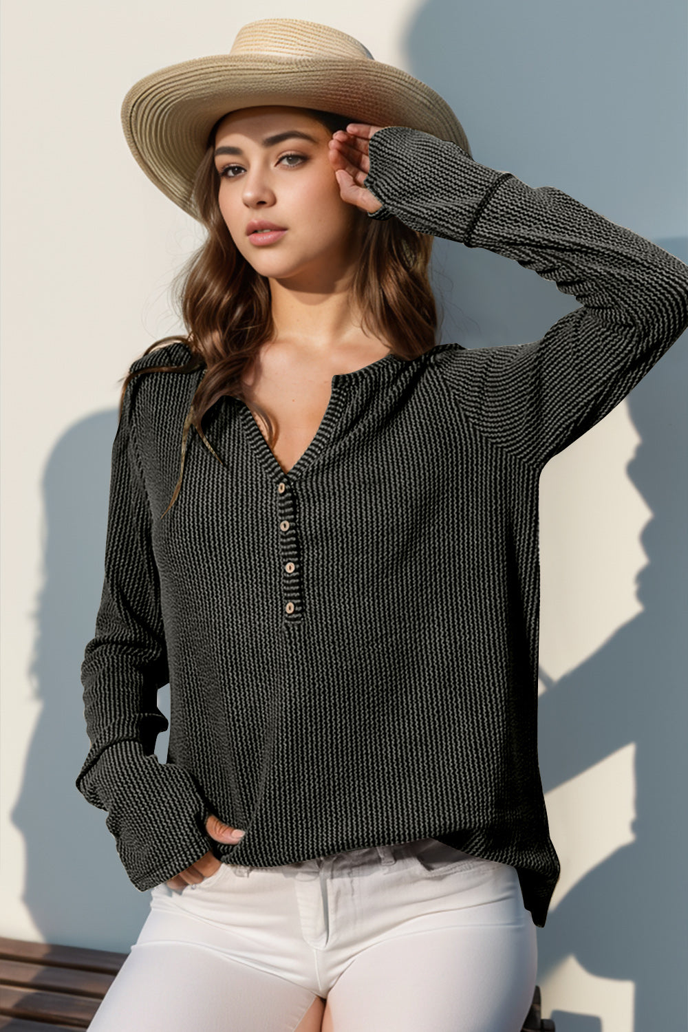 Notched Thumbhole Long Sleeve Tee