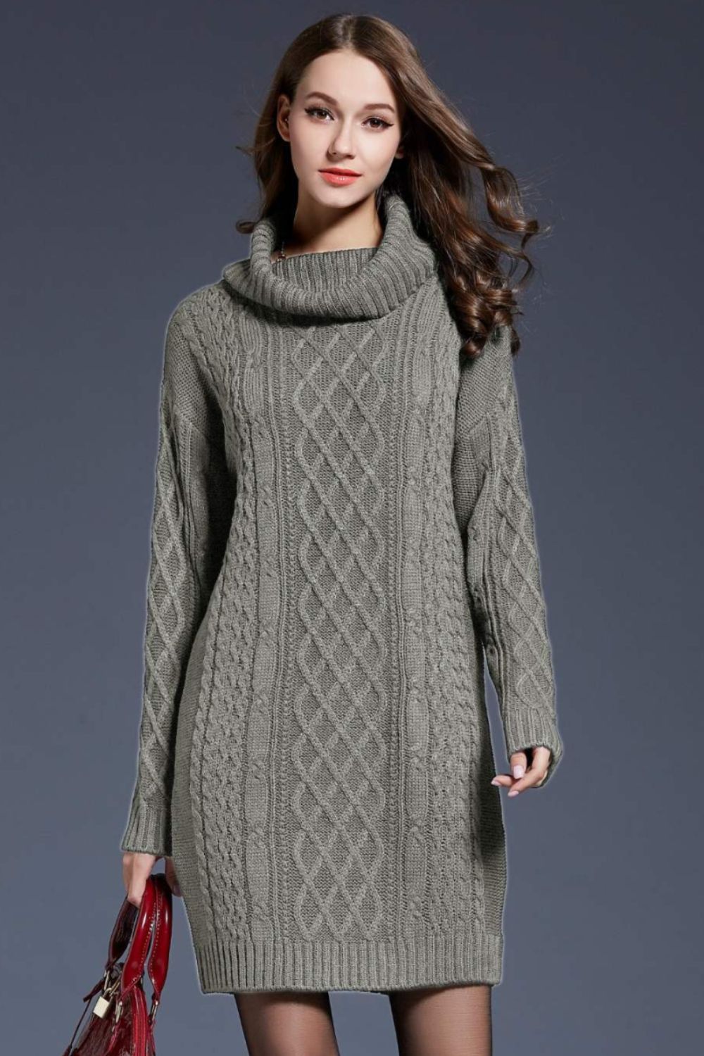 Woven Right Full Size Mixed Knit Cowl Neck Dropped Shoulder Sweater Dress In Multi Colors