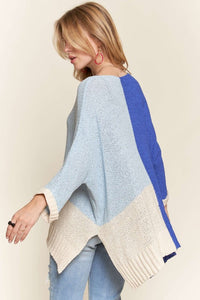 Side Slit Color Block Long Sleeve Sweater