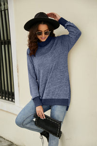 Heathered Slit High-Low Long Sleeve Top In multi Colors